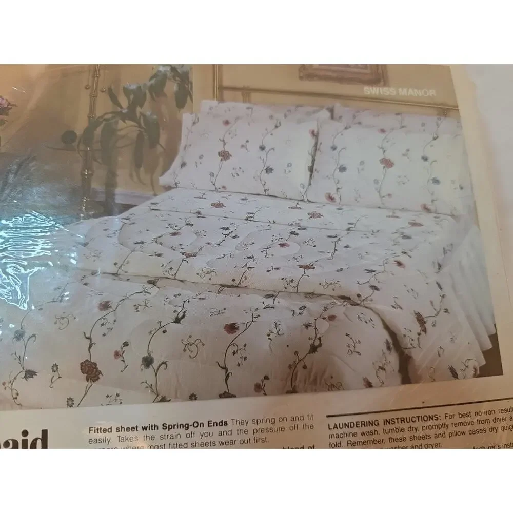 Vtg Springmaid Swiss Manor Twin Sheet Set Flowers Floral White Percale